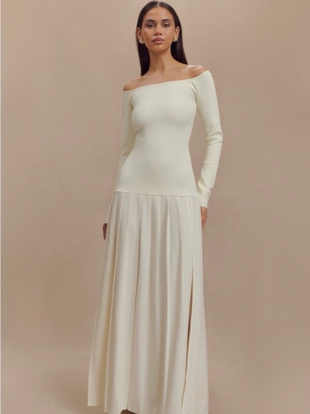 Meshki Presley Knit Off Shoulder Maxi Dress - Ivory